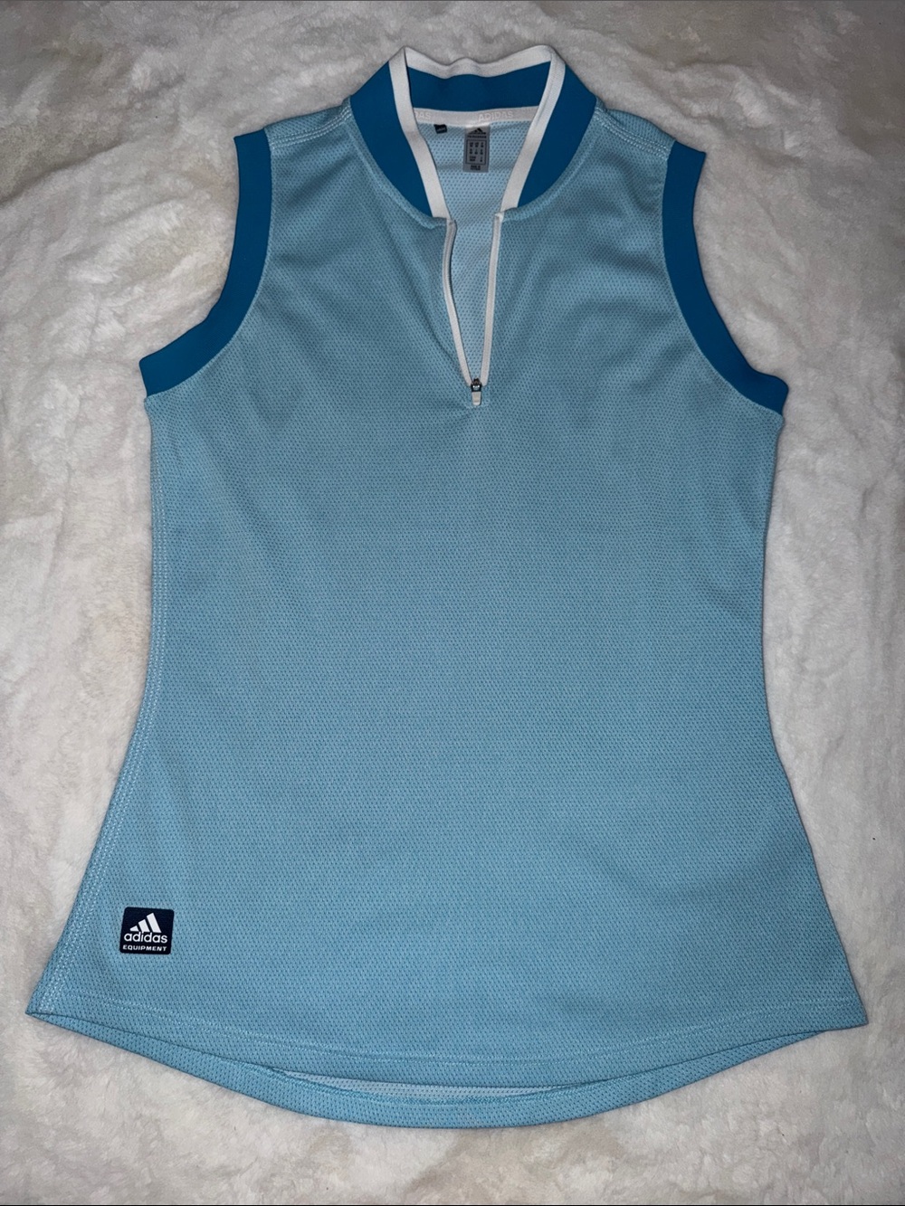 adidas Light Blue Sleeveless Zip-Front Athletic Tank with Royal Trim Size XS